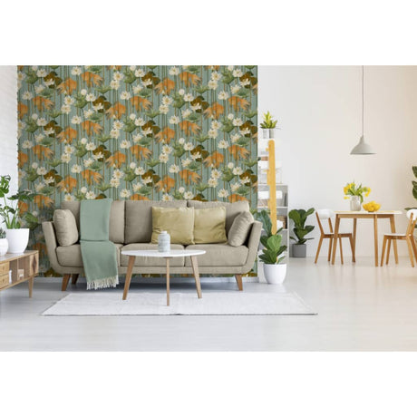 DUTCH WALLCOVERINGS Tapet fisk/blomma grön