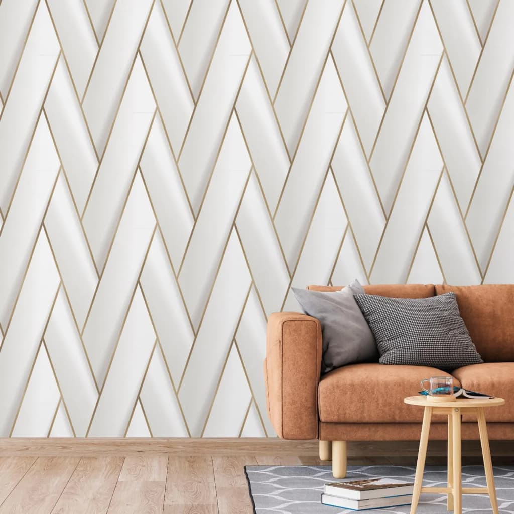 DUTCH WALLCOVERINGS Tapet Geometric vit och guld