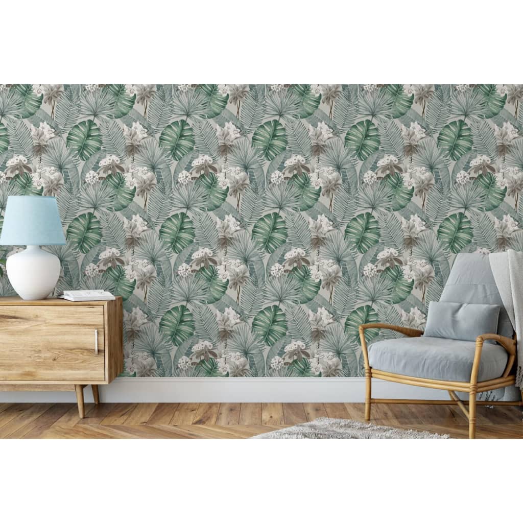 DUTCH WALLCOVERINGS Tapet Eden grå och ljusgrön