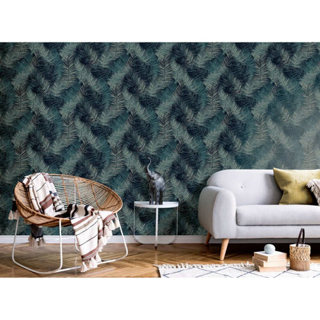 DUTCH WALLCOVERINGS Tapet Palm petrolblå