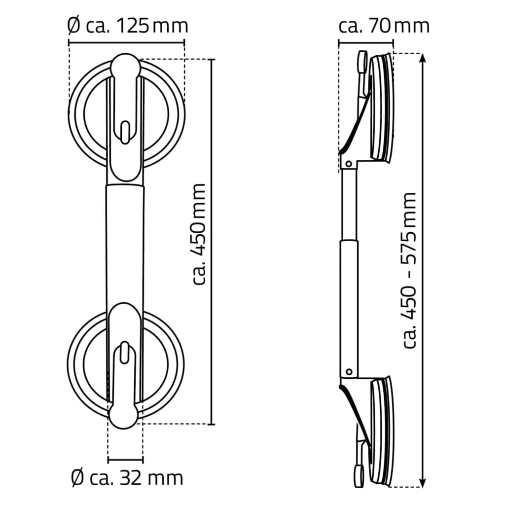 RIDDER Teleskopisk støttehåndtag med sugkoppar 12,5 cm 100 kg A0150301