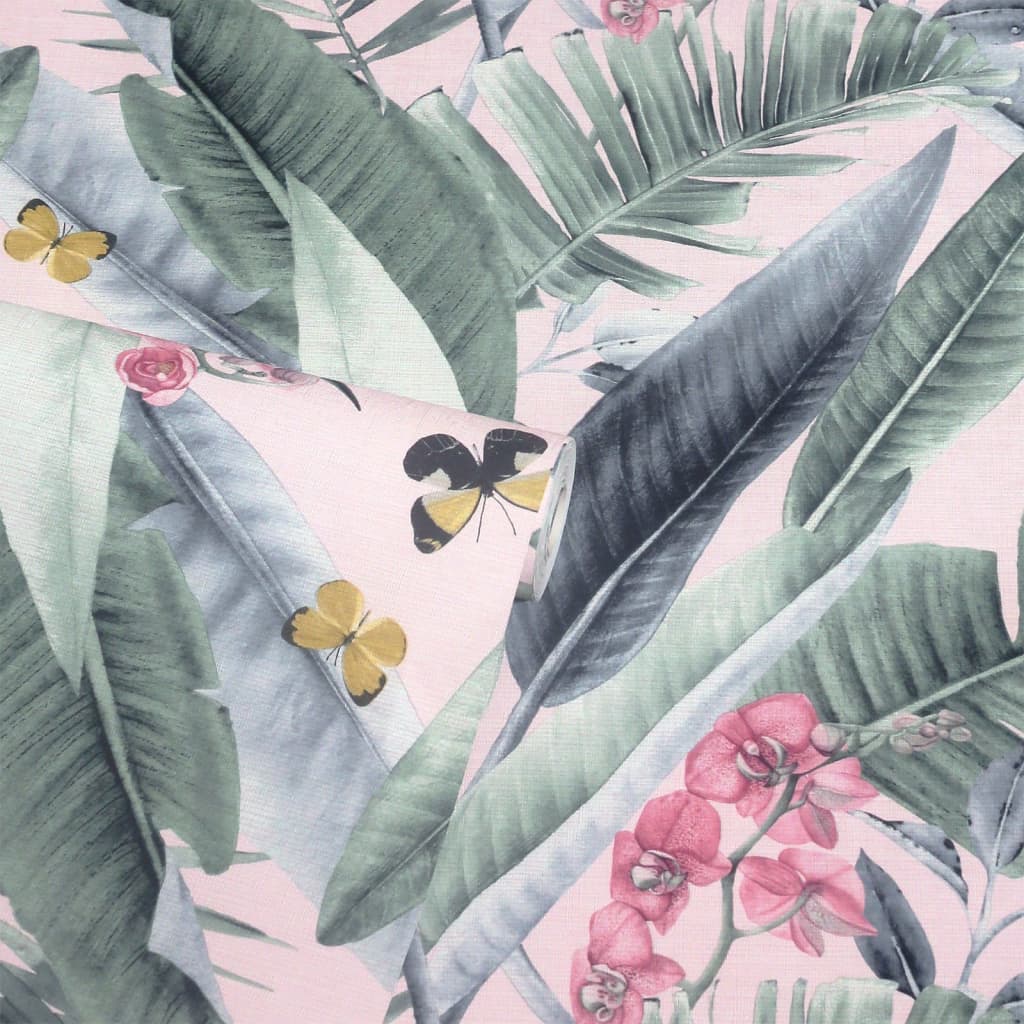 DUTCH WALLCOVERINGS Tapet Lush Tropical rosa och blå