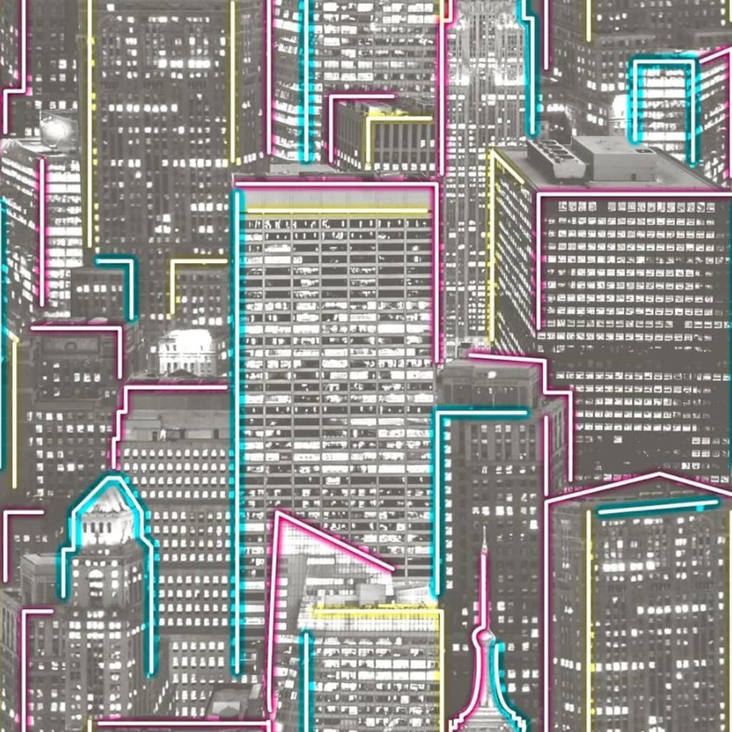 Noordwand Tapet Good Vibes Skyscrapers Glow in Dark grå