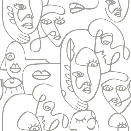 Noordwand Tapet Friends & Coffee Line Art Faces vit och metallic