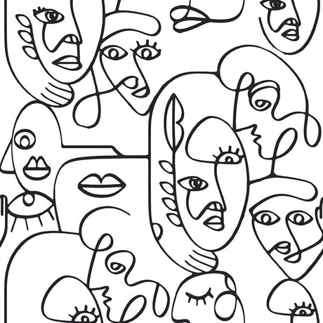 Noordwand Tapet Friends & Coffee Line Art Faces vit och svart