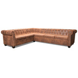 6-sitsig Chesterfield hörnsoffa konstläder brun