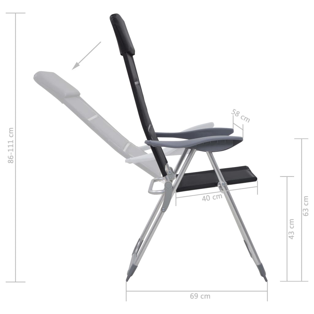 Campingstolar 2 st svart 58x69x111 cm aluminium