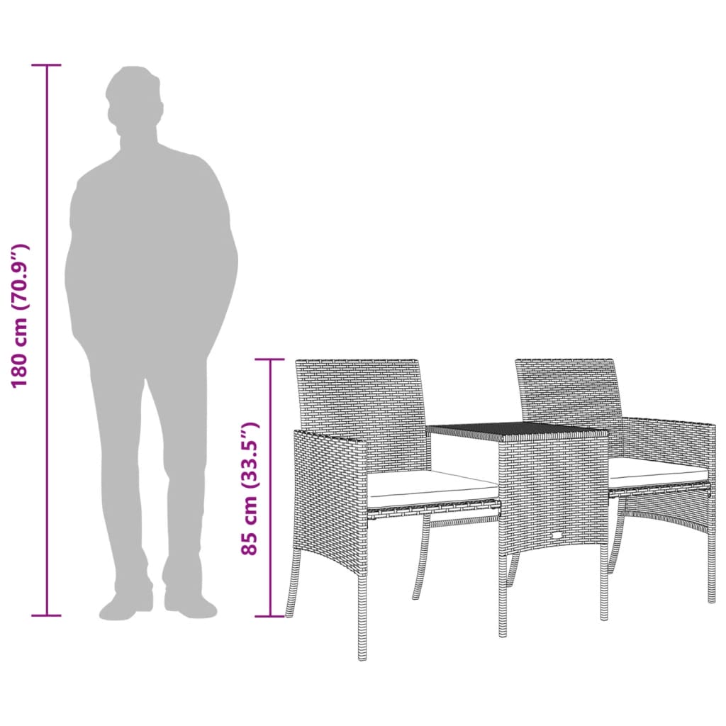 Trädgårdssoffa 2-sits med bord & fotpallar konstrotting brun