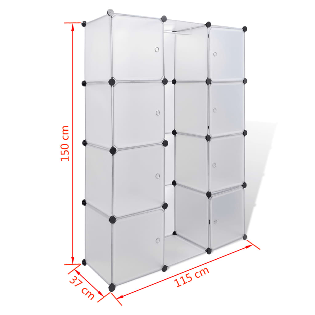 Modulär garderob 9 fack 37 x 115 x 150 cm vit