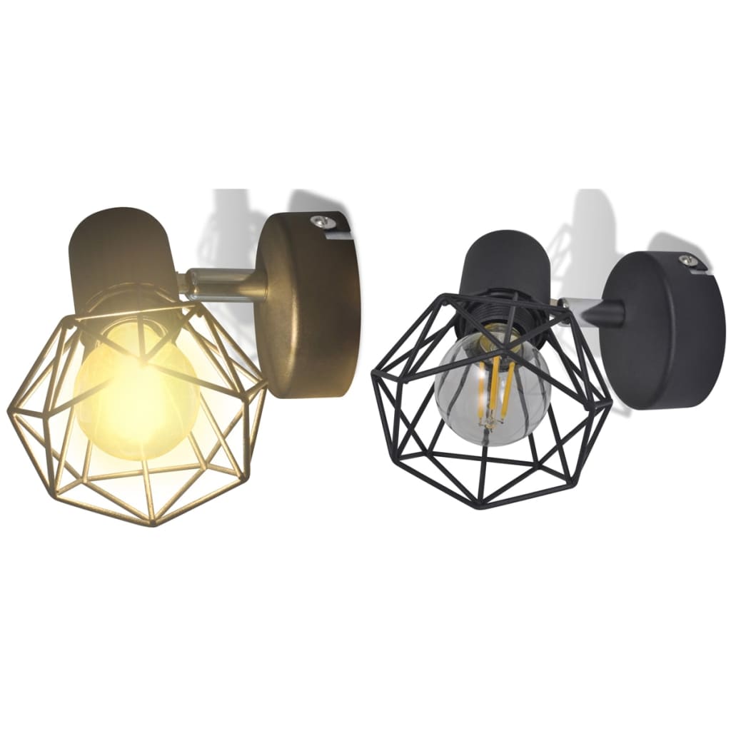 Taklampa industri-design spotlights 2 st LED-glödlampor svart