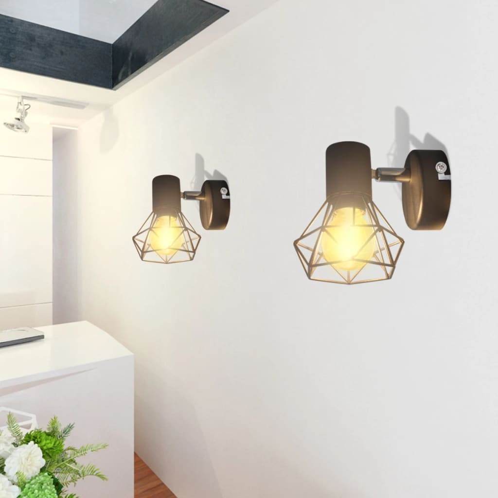 Taklampa industri-design spotlights 2 st LED-glödlampor svart