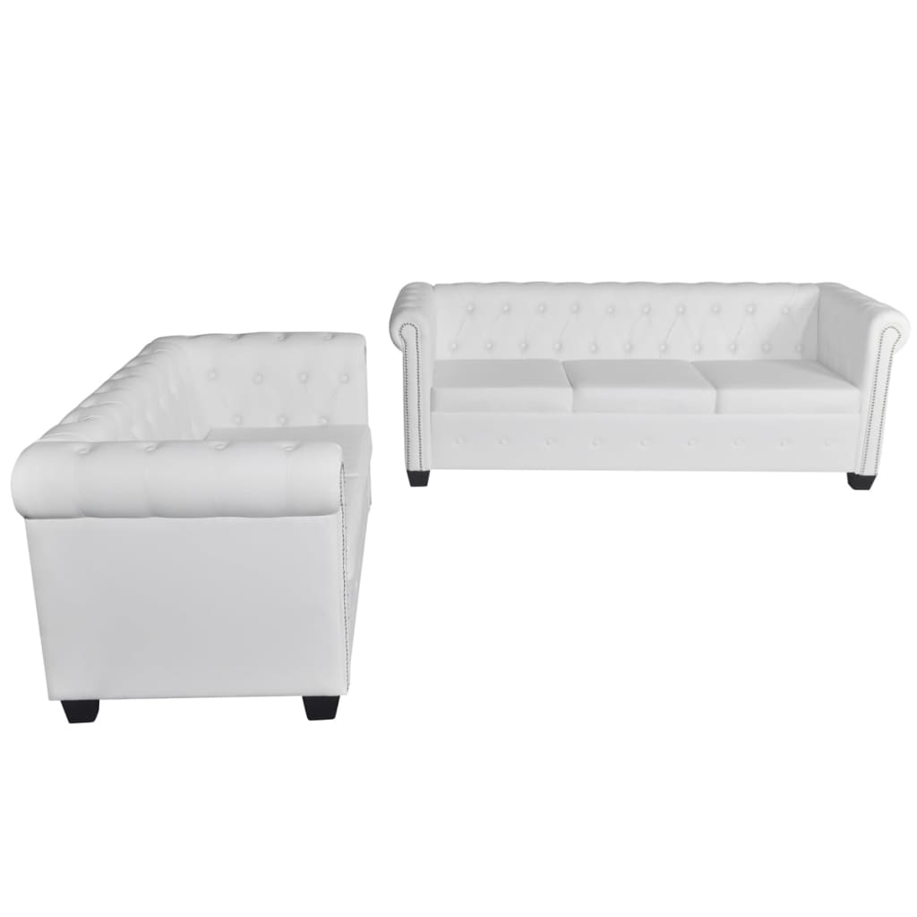 vidaXL Chesterfield 2-sits och 3-sits konstläder vit