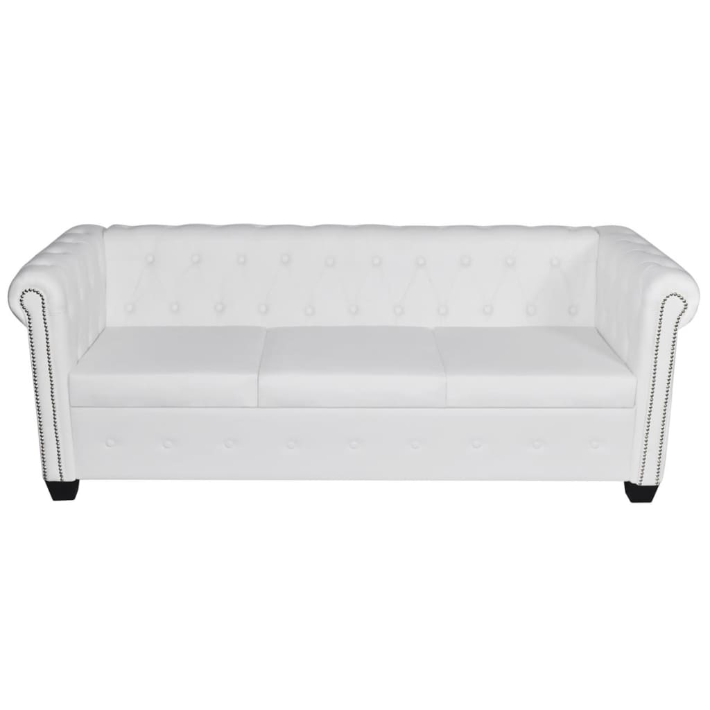 vidaXL Chesterfield 2-sits och 3-sits konstläder vit