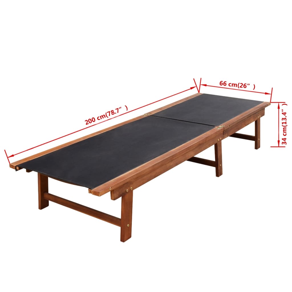 Solsängar 2 st med bord massivt akaciaträ och textilene