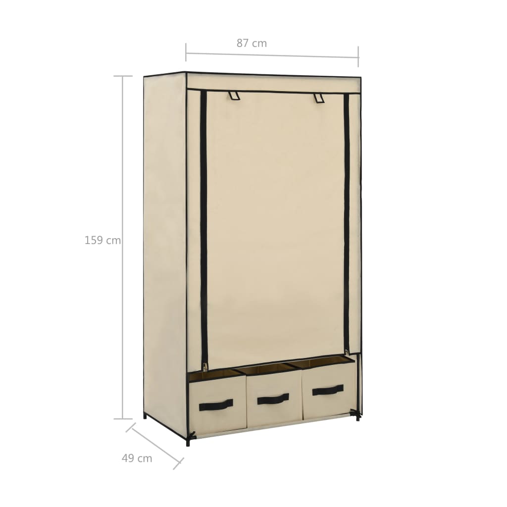 Garderob gräddvit 87x49x159 cm tyg