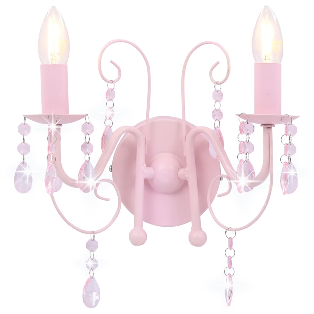 Vägglampa med pärlor rosa 2 x E14-lampor