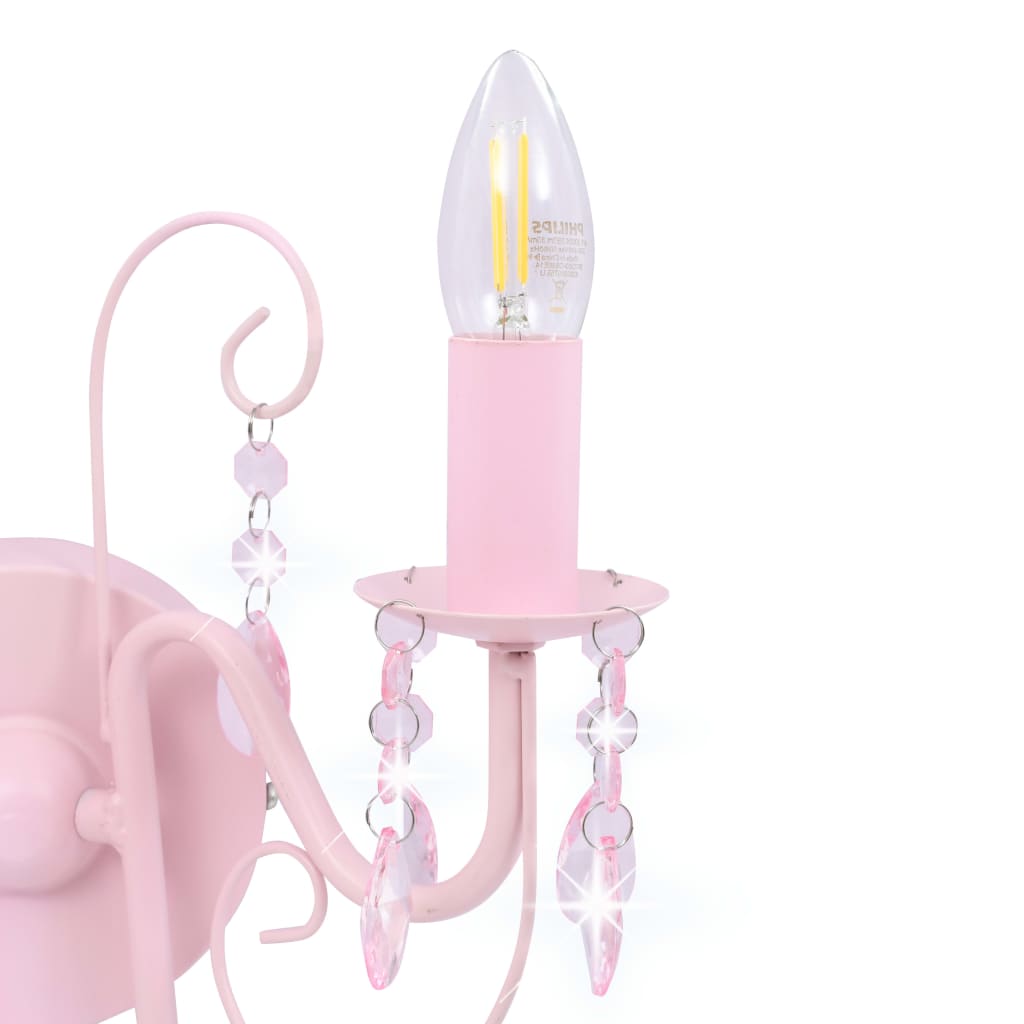 Vägglampa med pärlor rosa 2 x E14-lampor