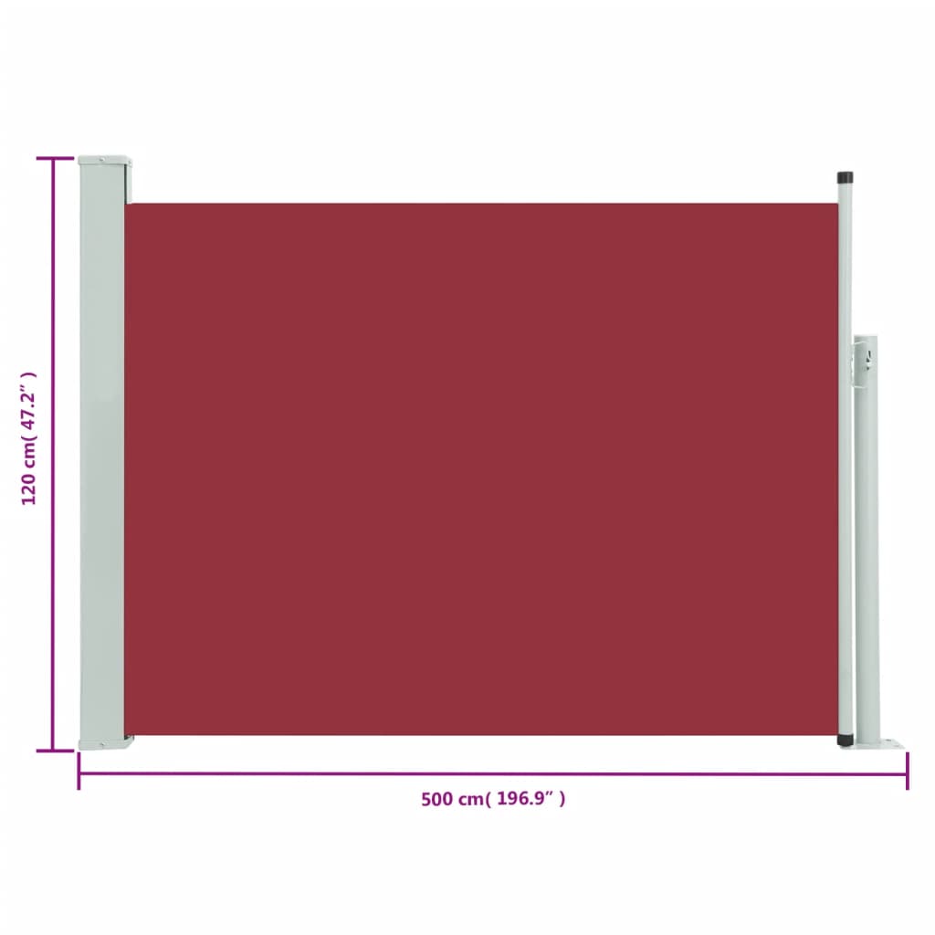 Infällbar sidomarkis 120x500 cm röd