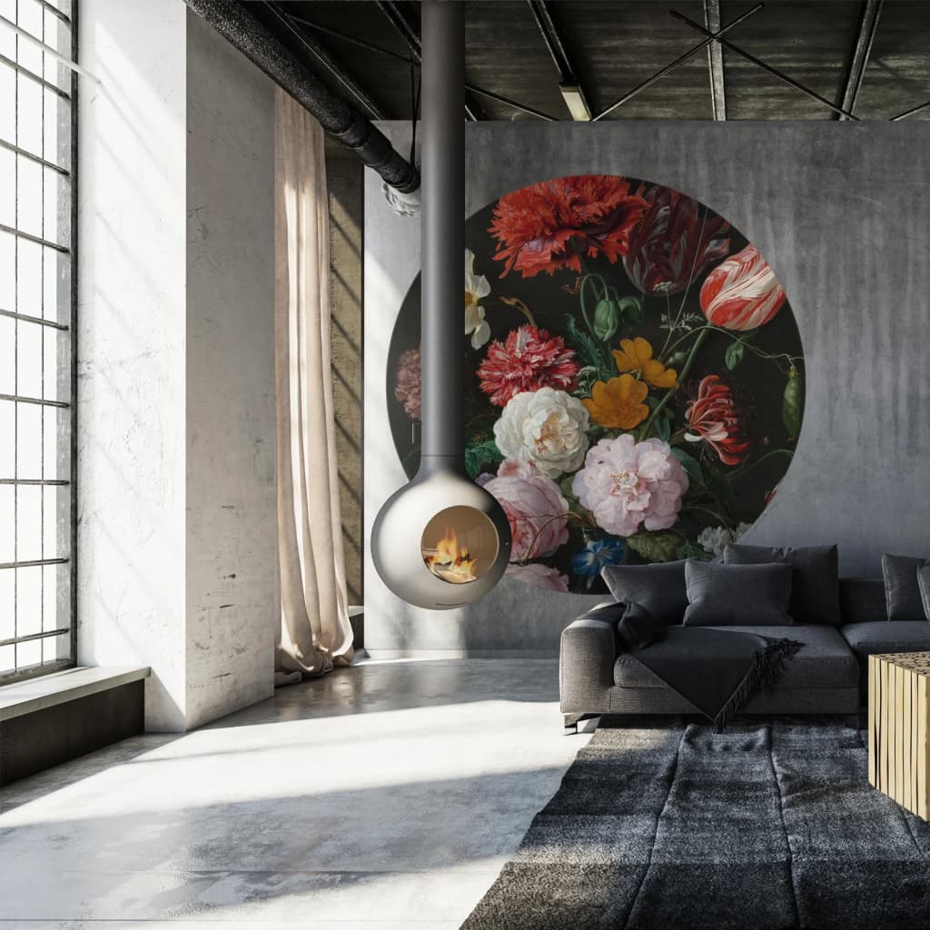 WallArt Tapet cirkelformad Golden Age Flowers 190 cm