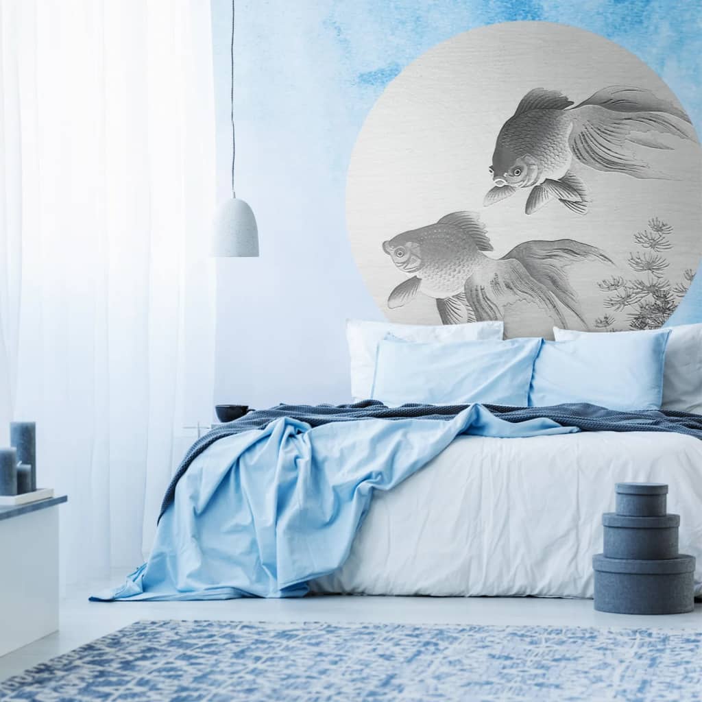 WallArt Tapet cirkelformad Two Goldfish 142,5 cm