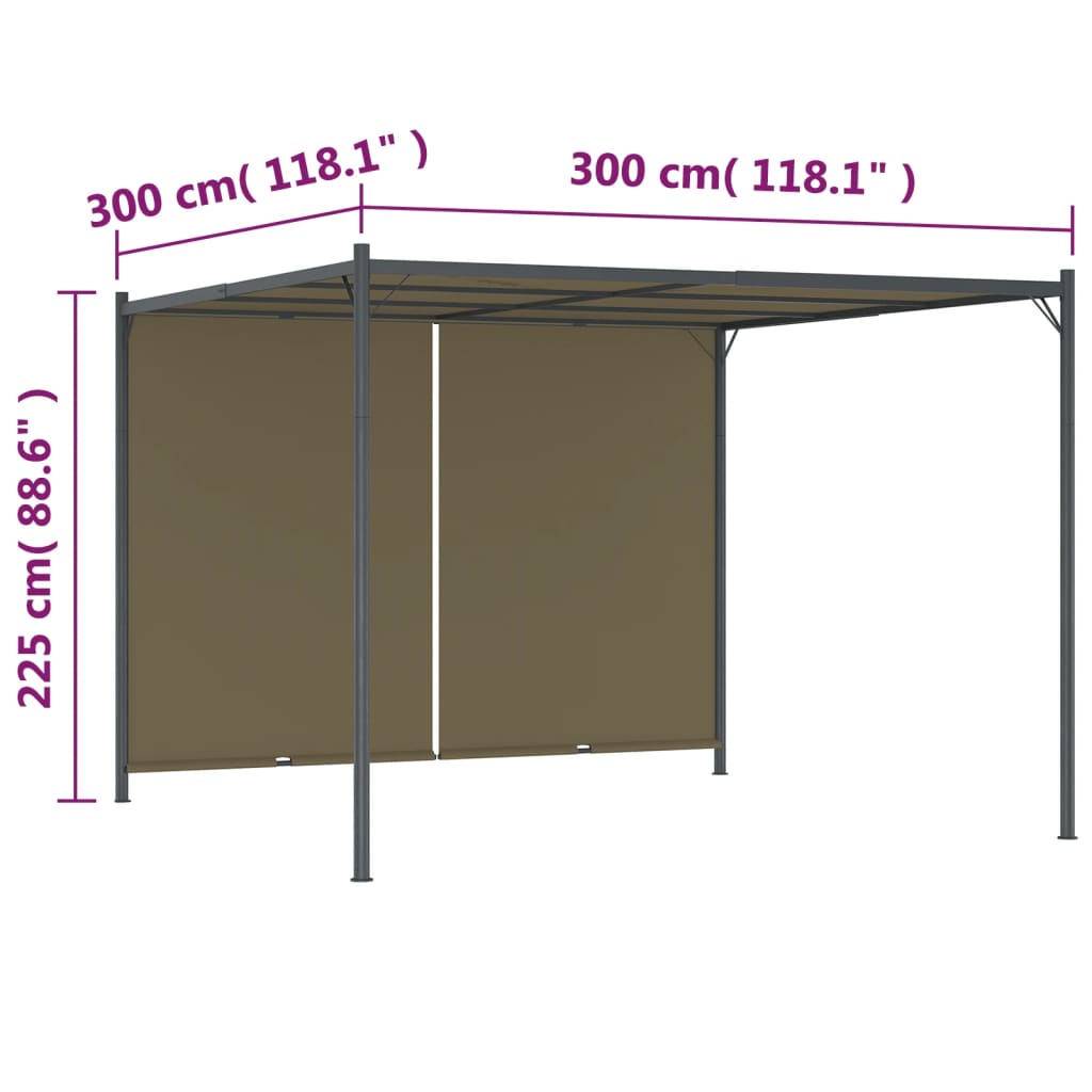 Pergola med infällbart tak 3x3 m taupe 180 g/m²