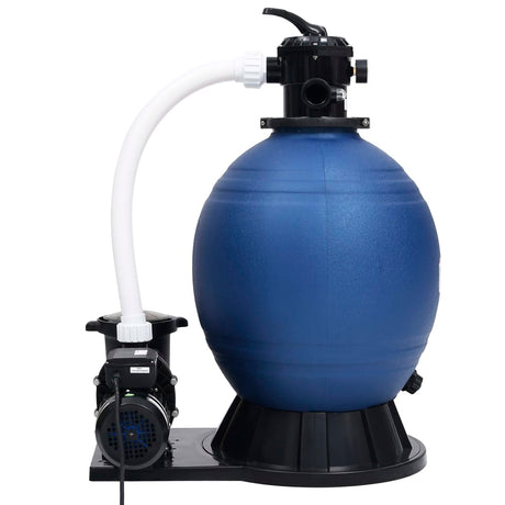 Sandfilter med 7-vägsventil 1000 W-pump blå och svart