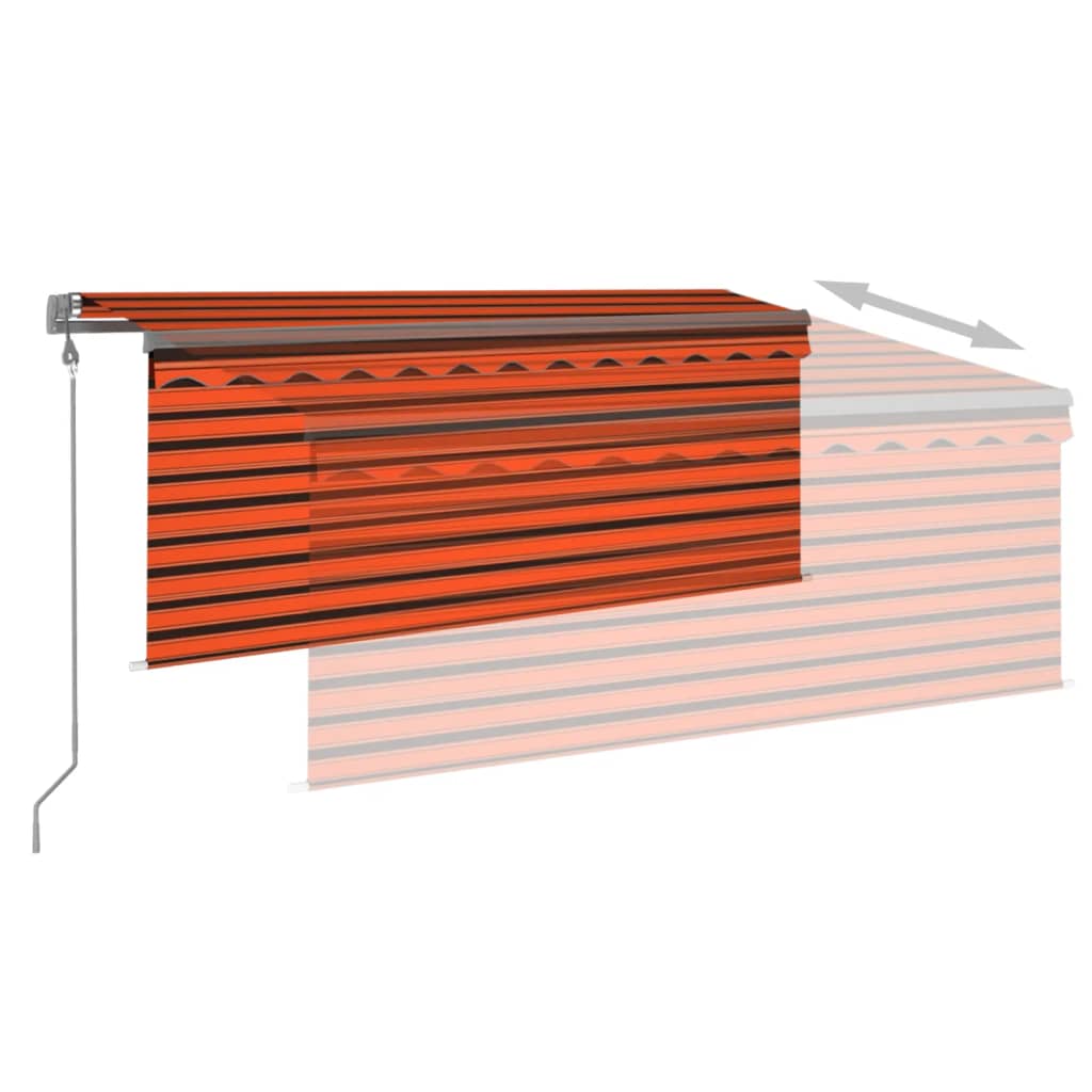 Manuell infällbar markis med rullgardin LED 3x2,5m orange/brun