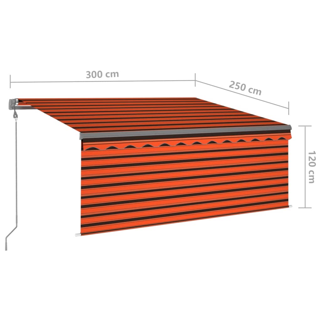 Manuell infällbar markis med rullgardin LED 3x2,5m orange/brun