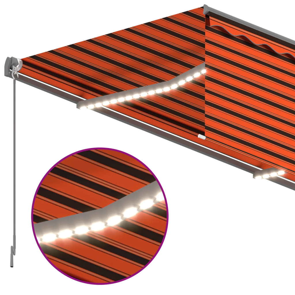 Automatisk markis rullgardin vindsensor LED 4,5x3 m orange/brun