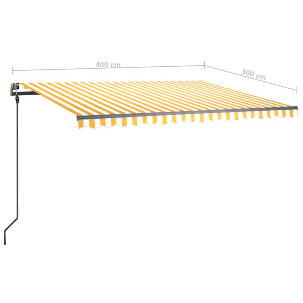 Markis med LED manuellt infällbar 4x3 m gul och vit