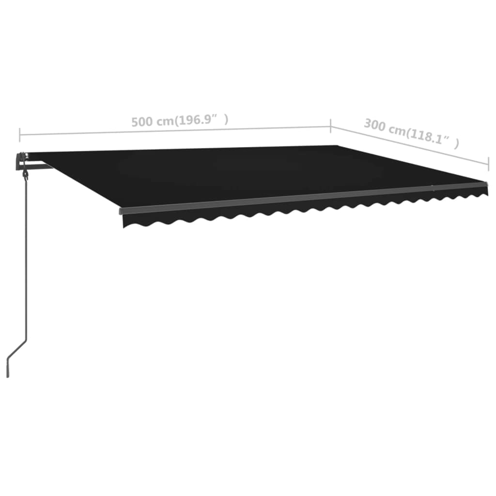 Markis manuellt infällbar med LED 5x3 m antracit