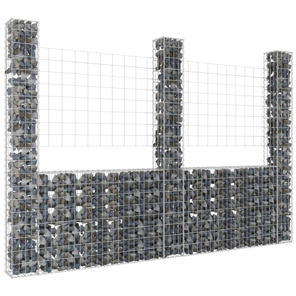 U-formad gabionkorg med 3 stolpar järn 260x20x200 cm