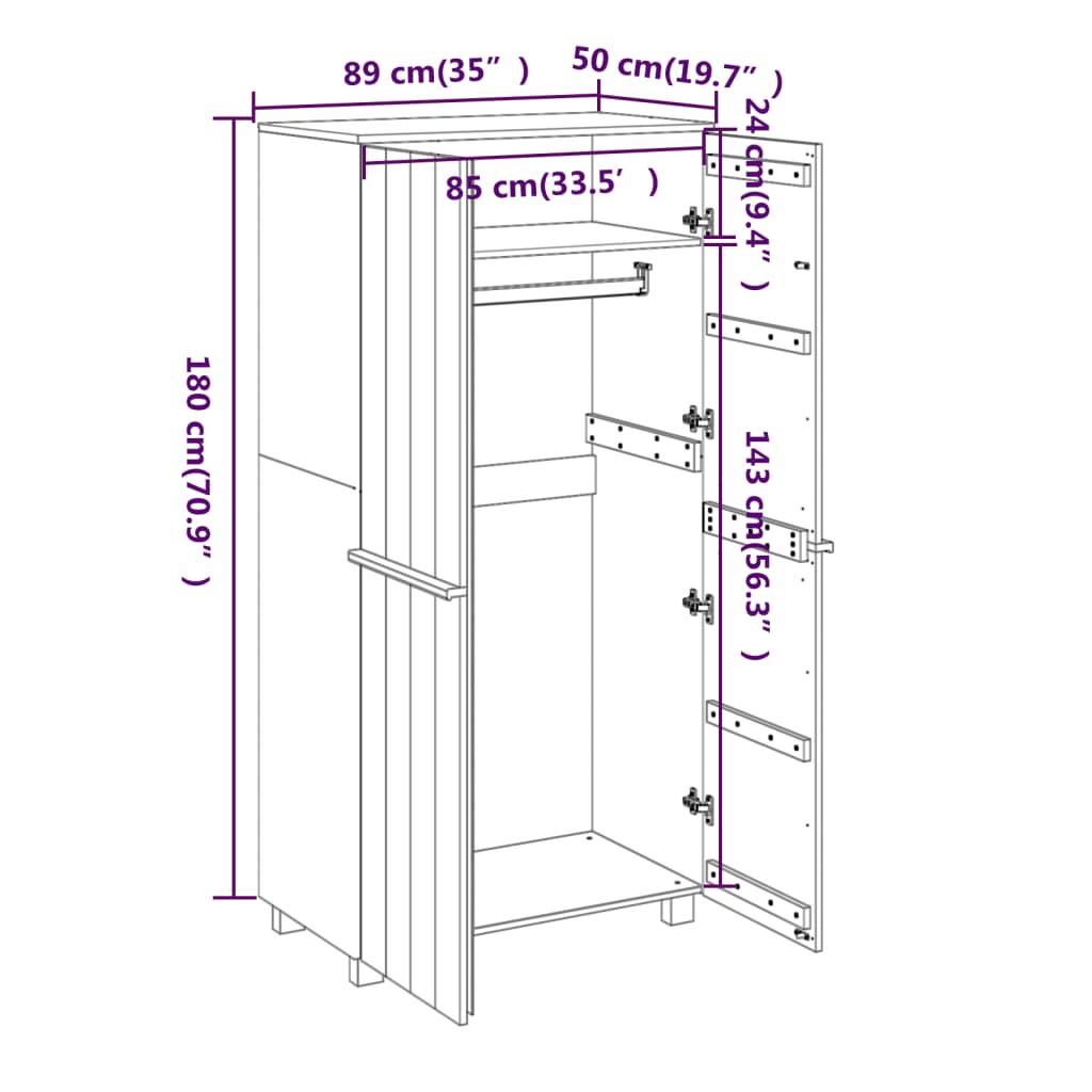 Garderob HAMAR vit 89x50x180 cm massiv furu