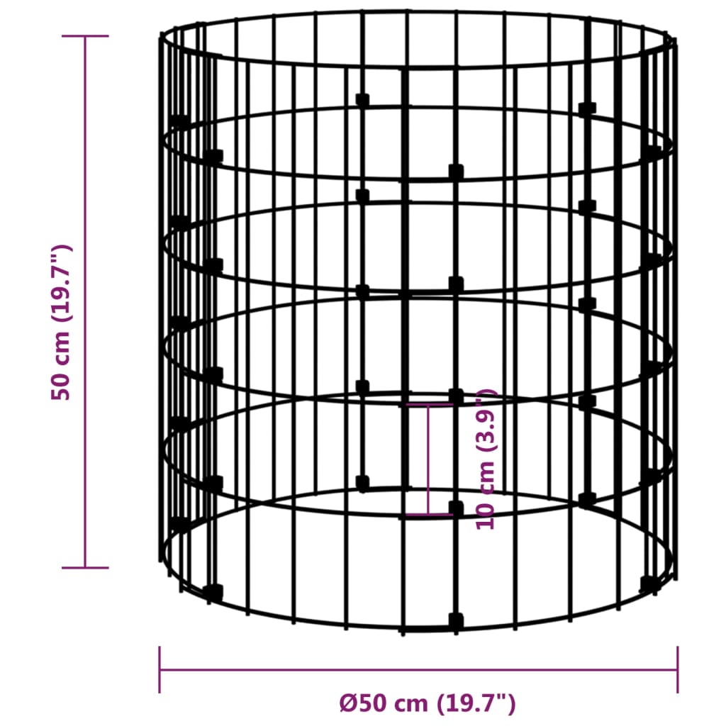 Planteringsgabion upphöjd rund galvaniserat stål Ø50x50 cm