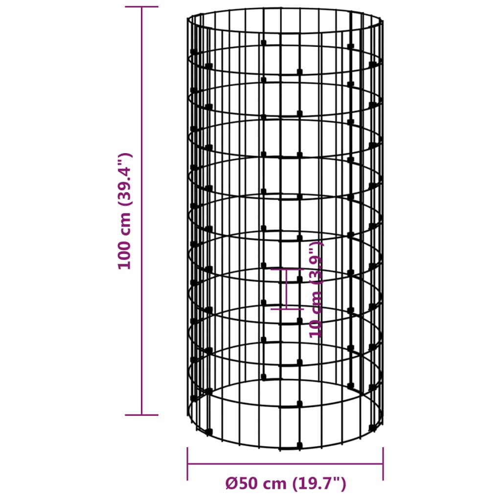 Planteringsgabion ophøjde rund galvaniseret stål Ø50x100 cm