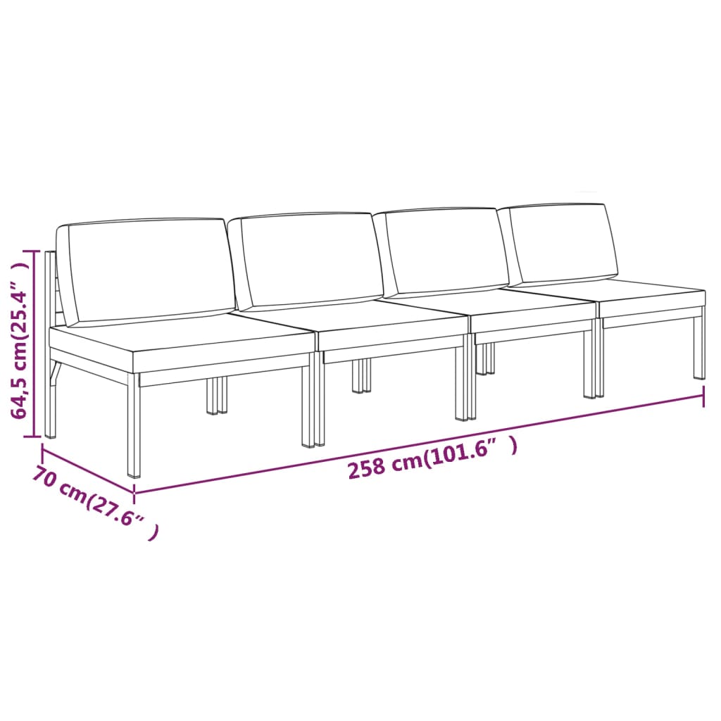 Trädgårdssoffa 4-sits med dynor aluminium antracit