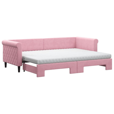 Dagbädd utdragbar med madrasser rosa 80x200 cm sammet