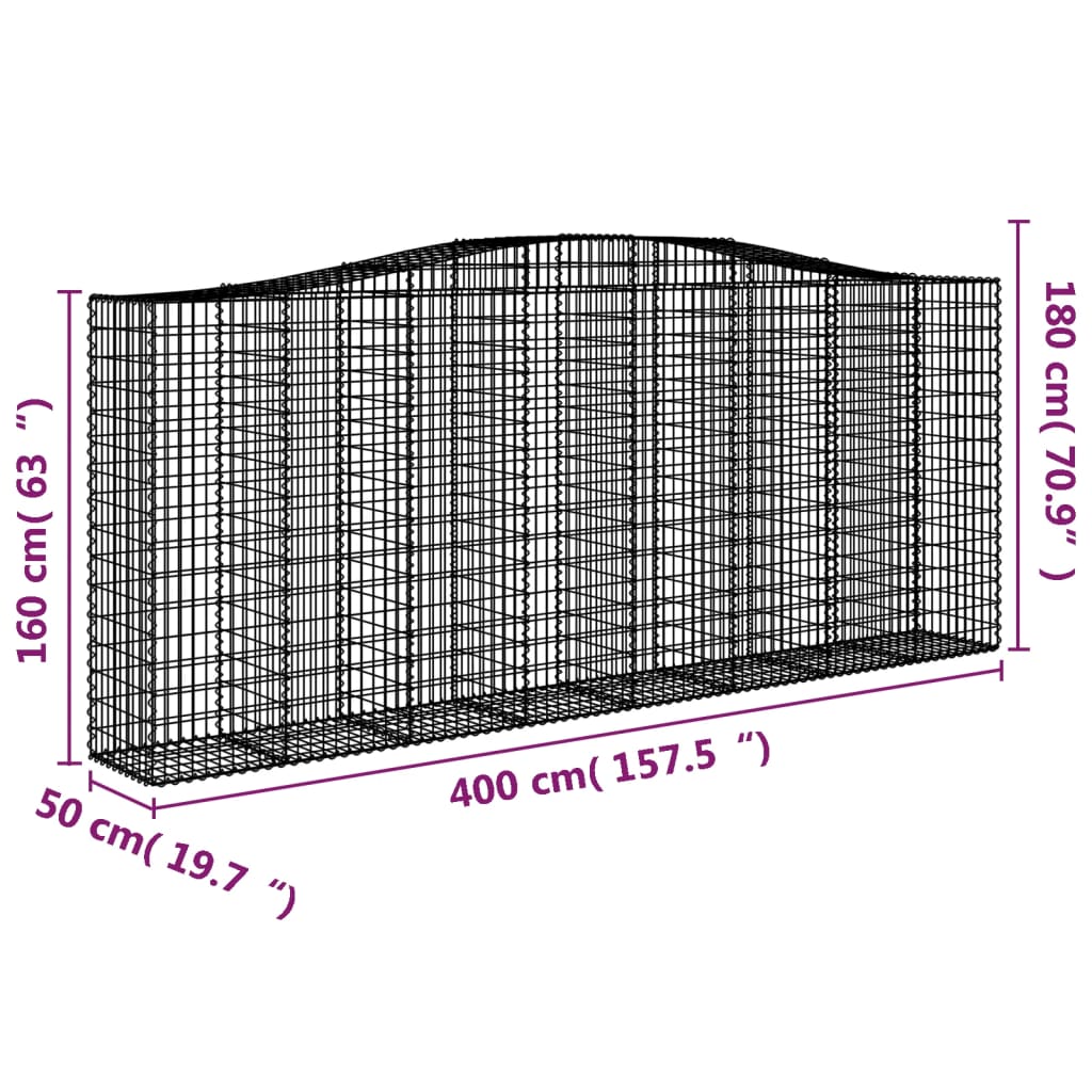 Gabion bågformad 20 st 400x50x160/180 cm galvaniserat järn