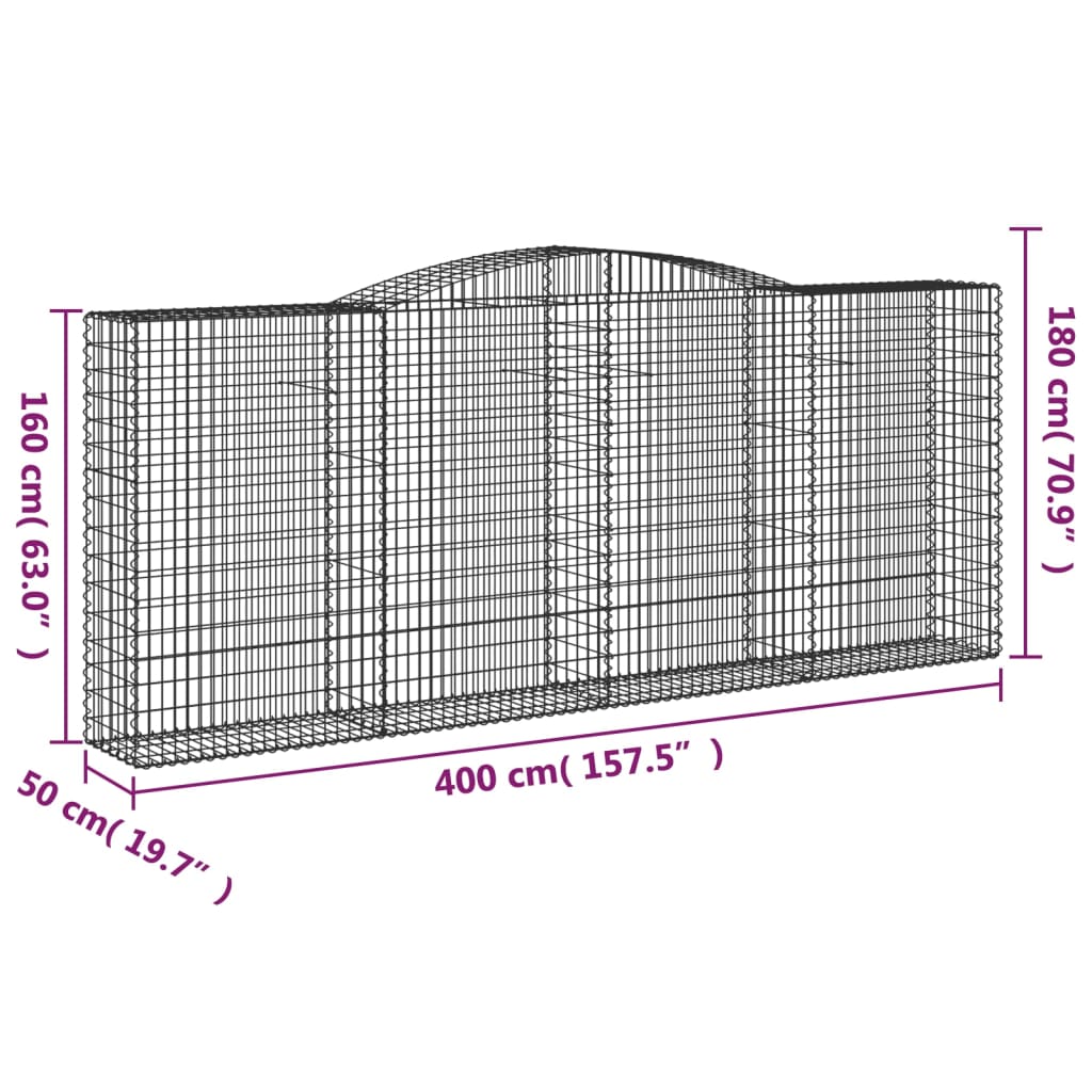 Gabion bågformad 25 st 400x50x160/180 cm galvaniserat järn