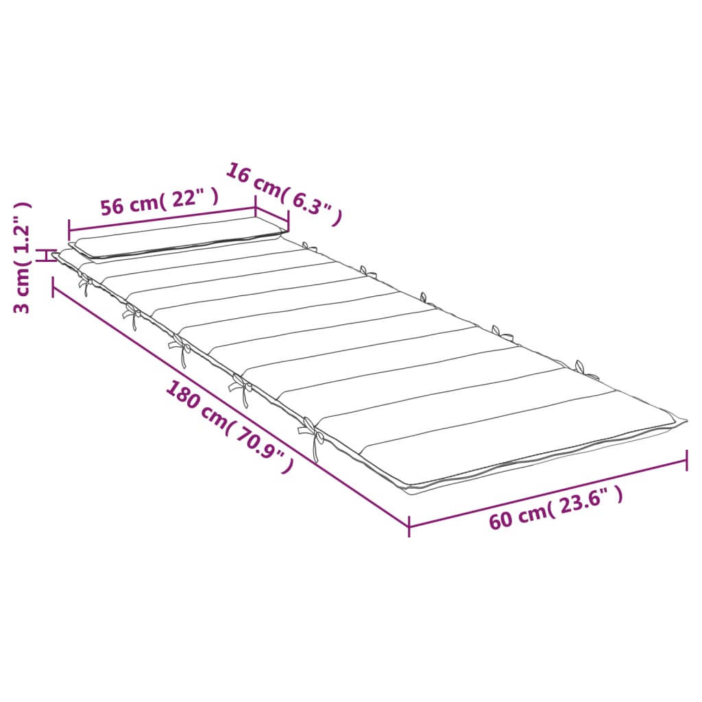 Dyna till solsäng blå&vit randig 180x60x3 cm oxfordtyg