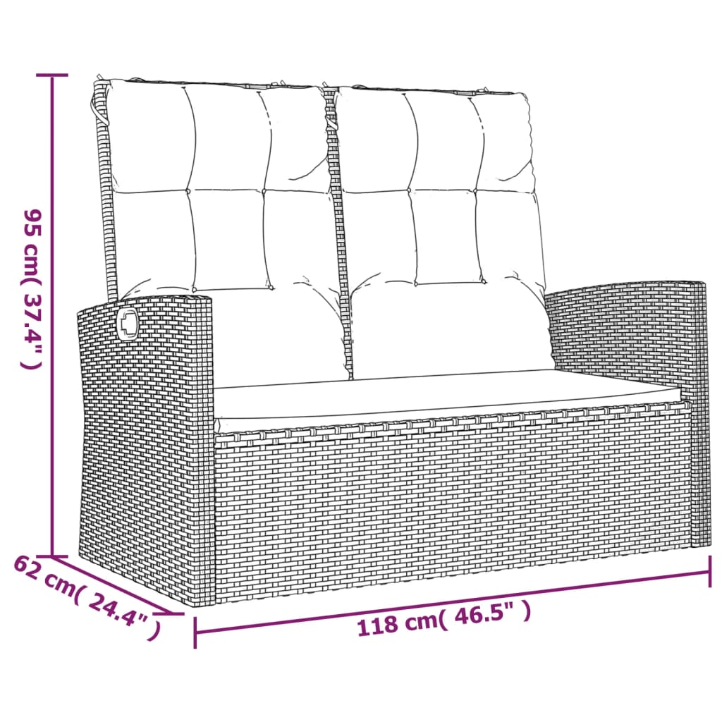 Trädgårdssoffa med dynor sort 118 cm konstrotting