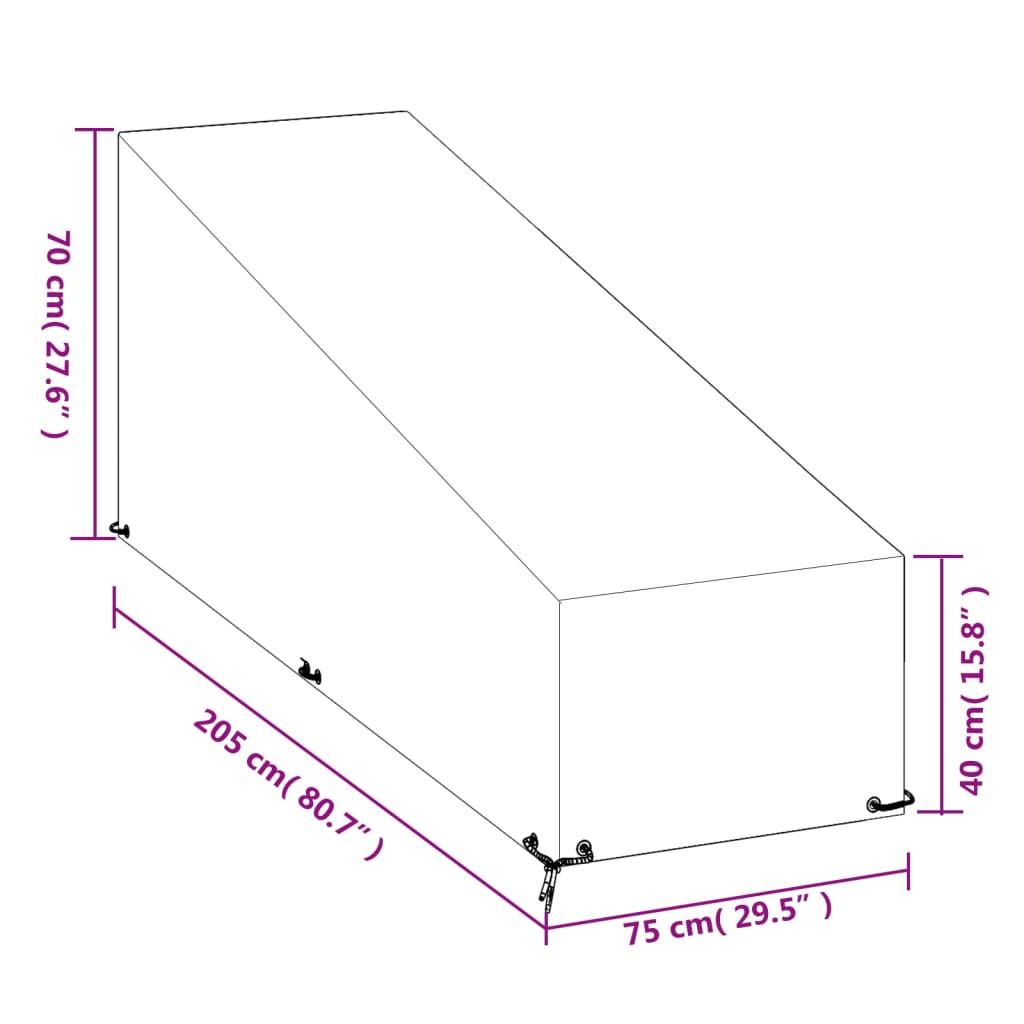 Överdrag för solsäng 2st 12 öljetter 205x75x40/70 cm polyeten