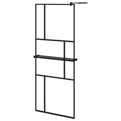 Duschvägg med hylla svart 80x195 cm ESG-glas&aluminium