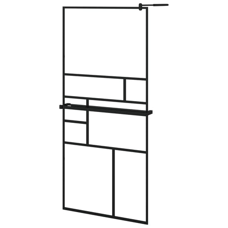 Duschvägg med hylla svart 90x195 cm ESG-glas&aluminium