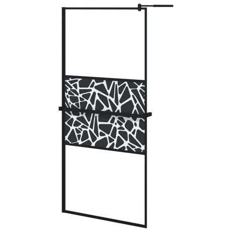 Duschvägg med hylla svart 90x195 cm ESG-glas&aluminium