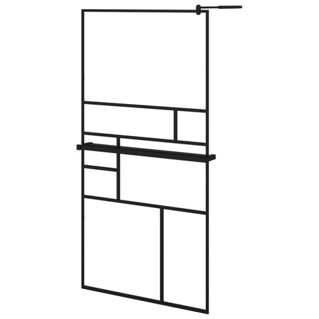 Duschvägg med hylla svart 100x195 cm ESG-glas&aluminium