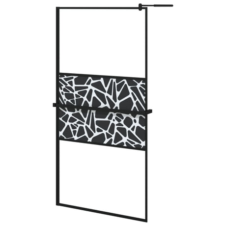 Duschvägg med hylla svart 100x195 cm ESG-glas&aluminium