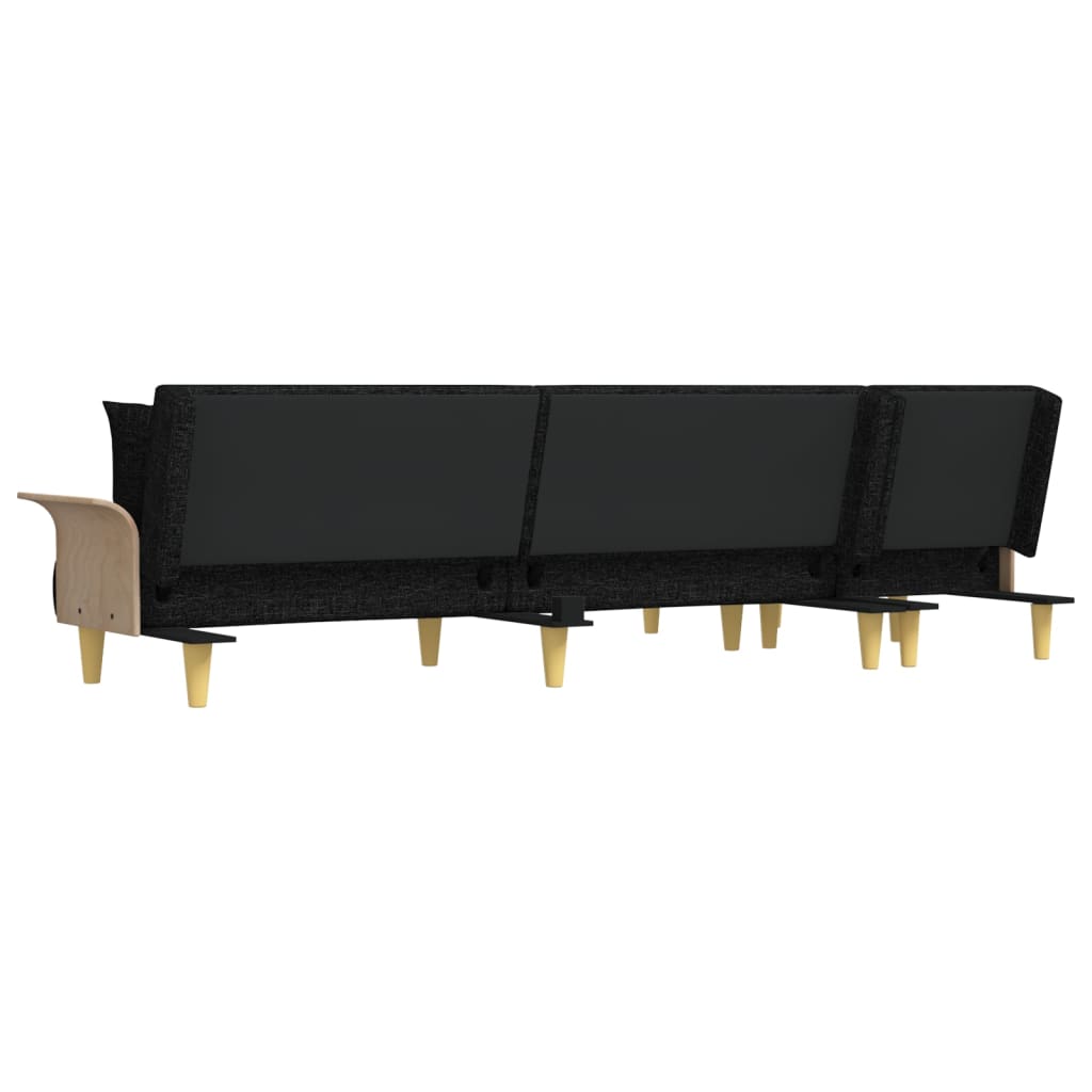 L-formad bäddsoffa svart 279x140x70 cm tyg