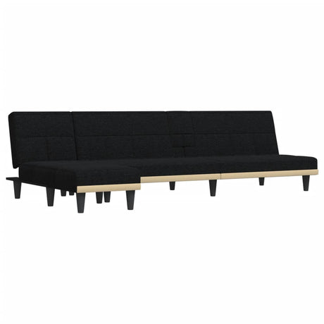 L-formad bäddsoffa svart 255x140x70 cm tyg