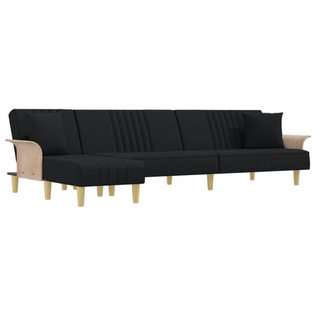 L-formad bäddsoffa svart 279x140x70 cm tyg